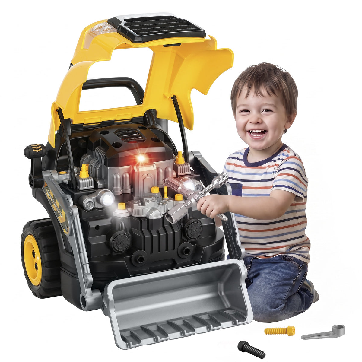 Qaba Truck Engine Toy, Kids Mechanic Repair Set with Spray, Lights, Sounds, Educational Excavator Gifts for 3-6 Years