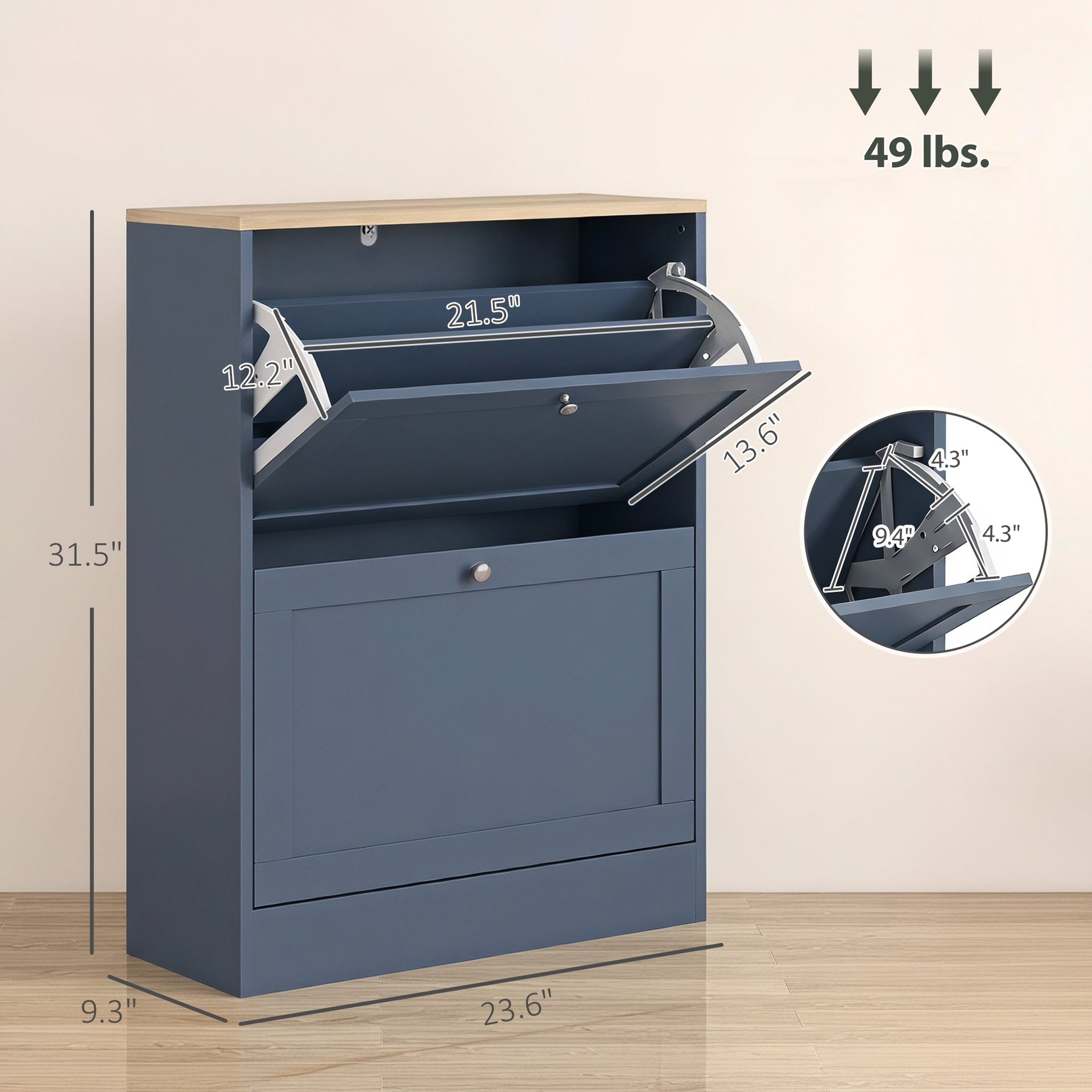 HOMCOM Slim Shoe Storage Cabinet, Modern Shoe Cabinet with 2 Flip Drawers and Adjustable Shelves for 8-12 Pairs, Blue