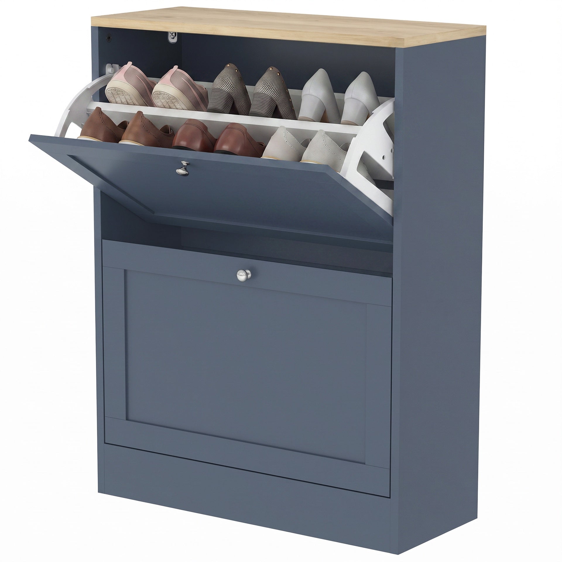HOMCOM Slim Shoe Storage Cabinet, Modern Shoe Cabinet with 2 Flip Drawers and Adjustable Shelves for 8-12 Pairs, Blue
