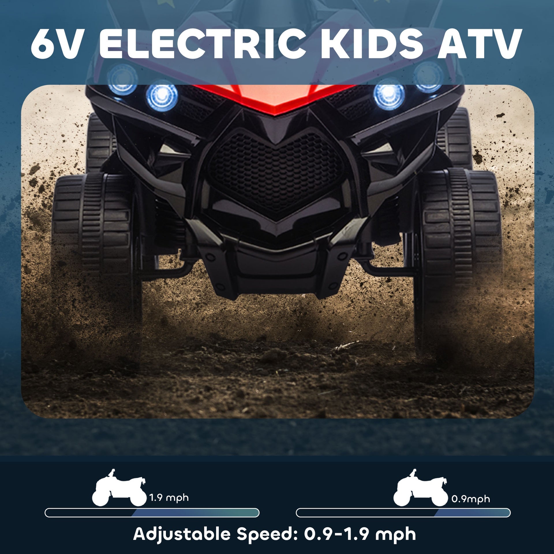 Qaba Kids ATV 4 Wheeler, 6V Electric Ride on Car with Music and LED Headlights, Indoor Outdoor Toy Car for 18-56 months, Red