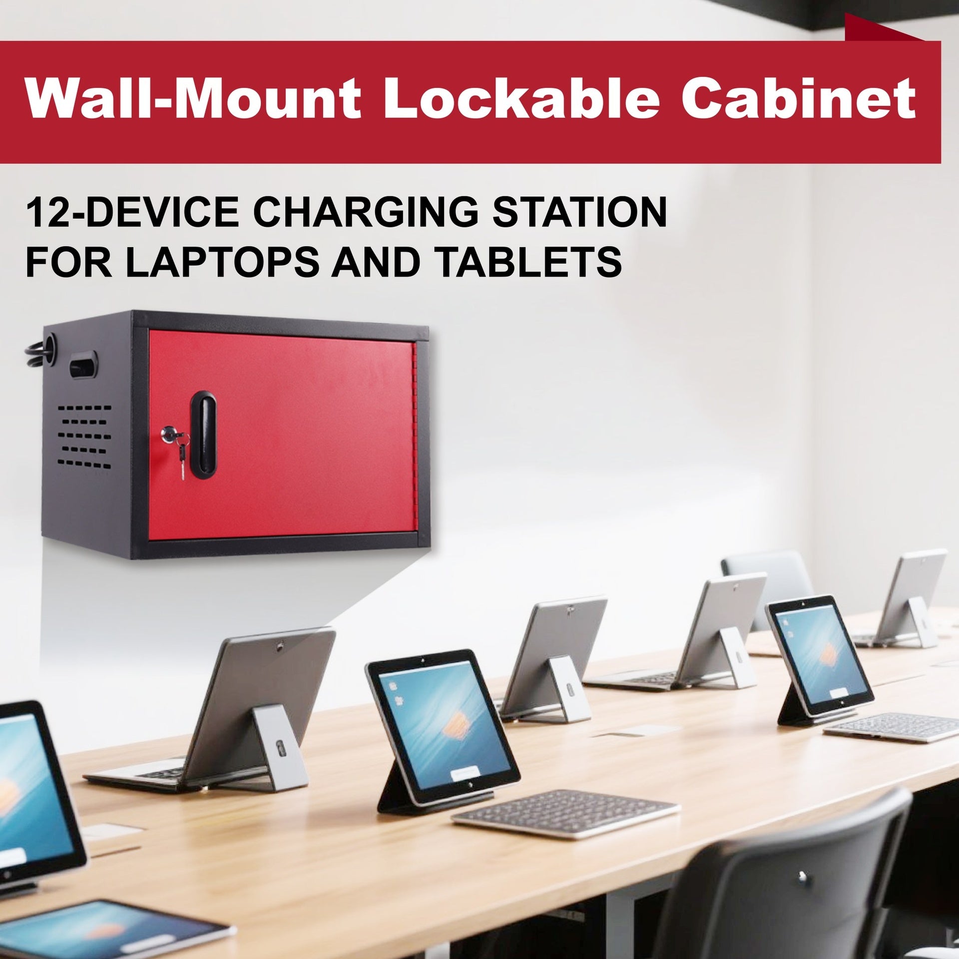 12 Bay Charging Cabinet for Laptop,Chromebook, Locking Charging Station-BLACK