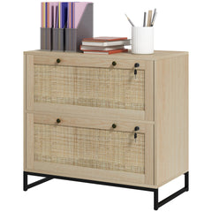 Vinsetto Lockable Filing Cabinet, Boho 2 Drawer File Cabinet with Adjustable Hanging Bar for Letter, A4 and Legal Size, Natural