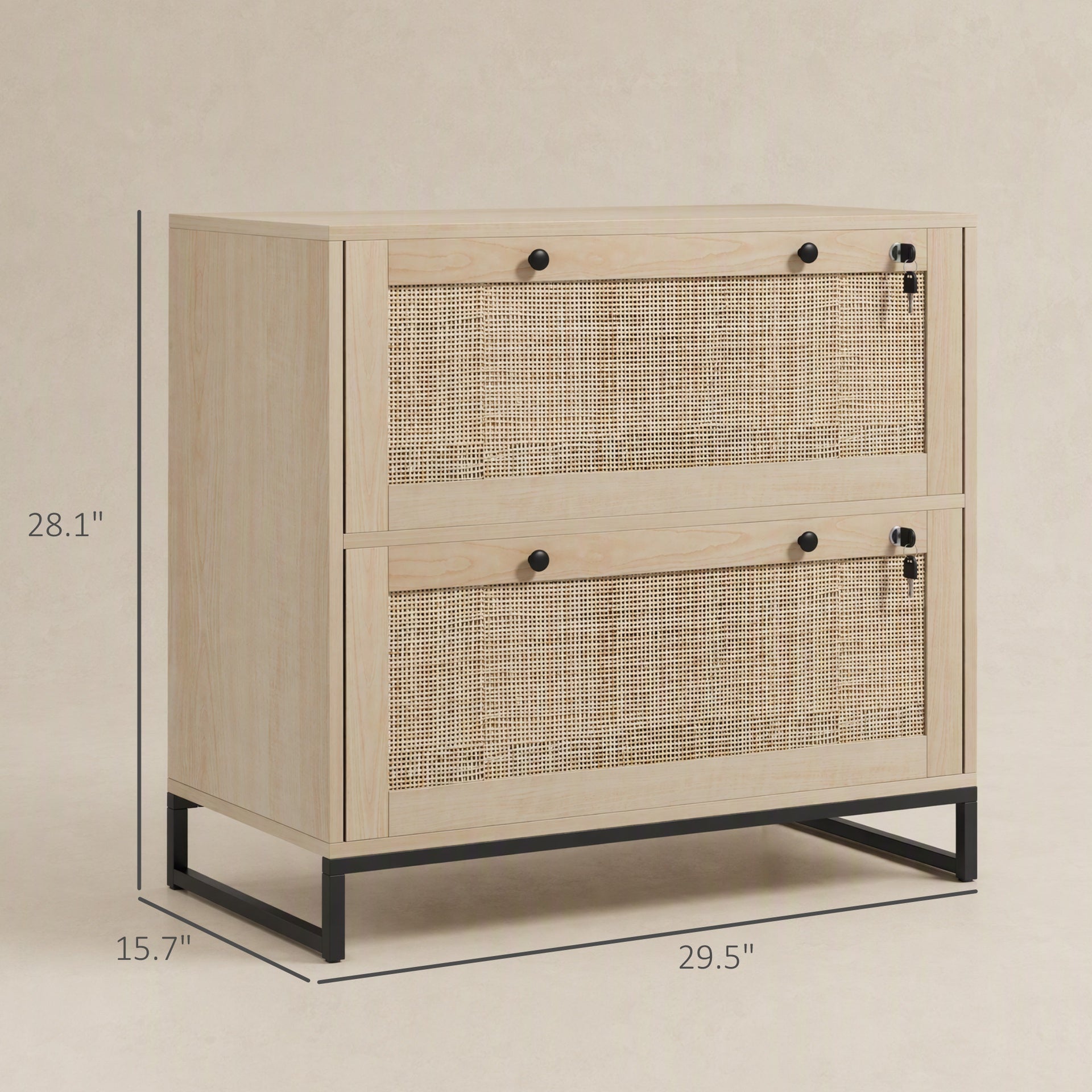 Vinsetto Lockable Filing Cabinet, Boho 2 Drawer File Cabinet with Adjustable Hanging Bar for Letter, A4 and Legal Size, Natural