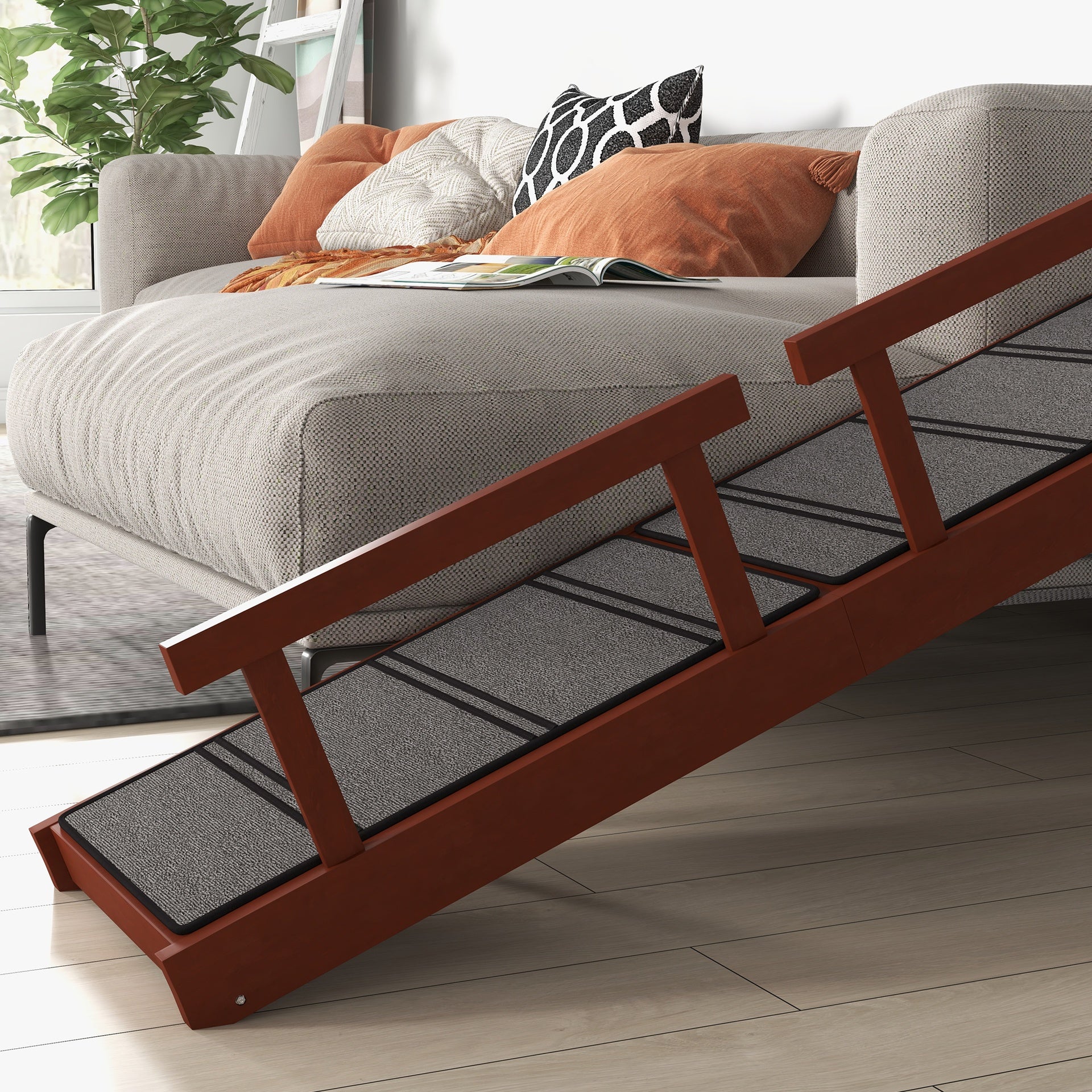 PawHut Wooden Dog Ramp with Removable Guardrails, Non-Slip Surface, 60" Long, Brown