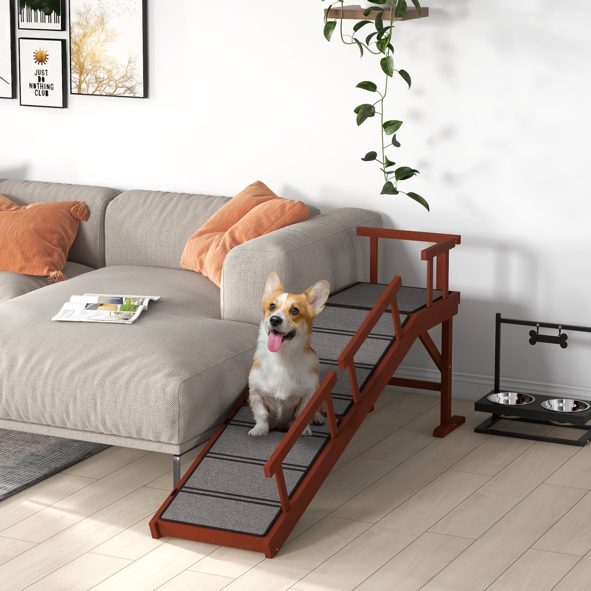 PawHut Wooden Dog Ramp with Removable Guardrails, Non-Slip Surface, 60" Long, Brown
