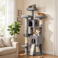 PawHut 72" Cat Tree, Large Cat Tower with 2 Condos, 3 Padded Beds, Hammock, 3 Scratching Posts and Ladder