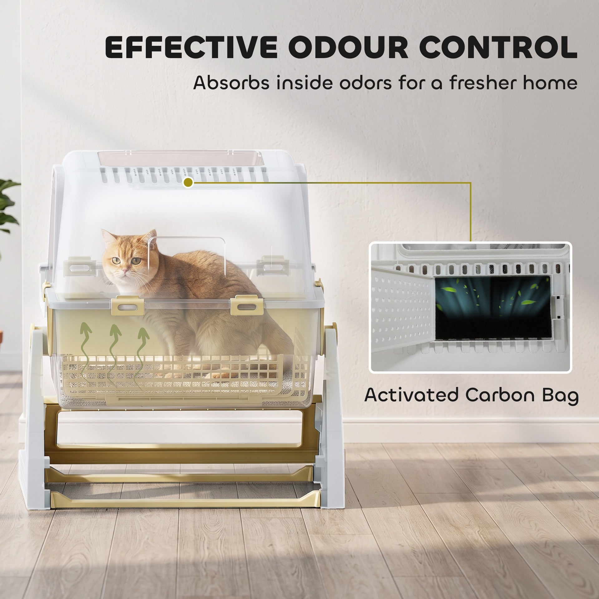 PawHut Cat Litter Box with Lid, Enclosed Cat Litter Box with Deodorization Bag & Drawer Pan, High Sides & Flip-to-Clean