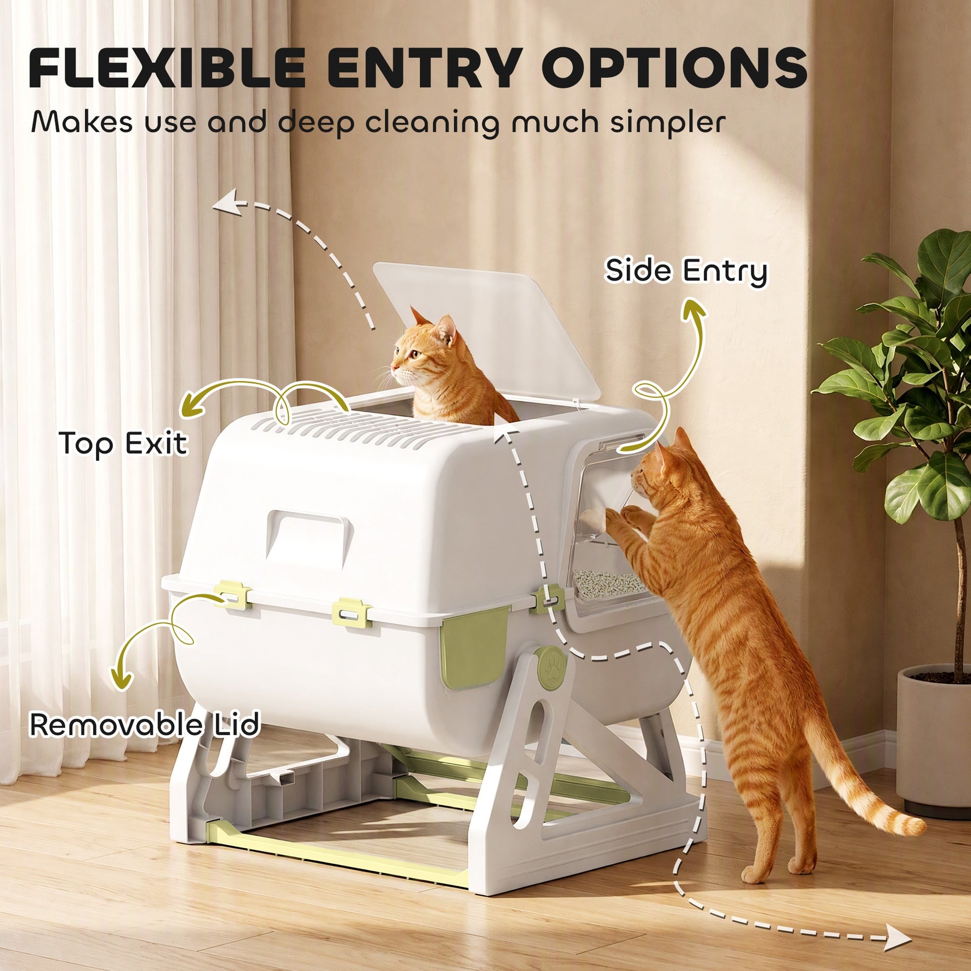 PawHut Cat Litter Box with Lid, Enclosed Cat Litter Box with Deodorization Bag & Drawer Pan, High Sides & Flip-to-Clean
