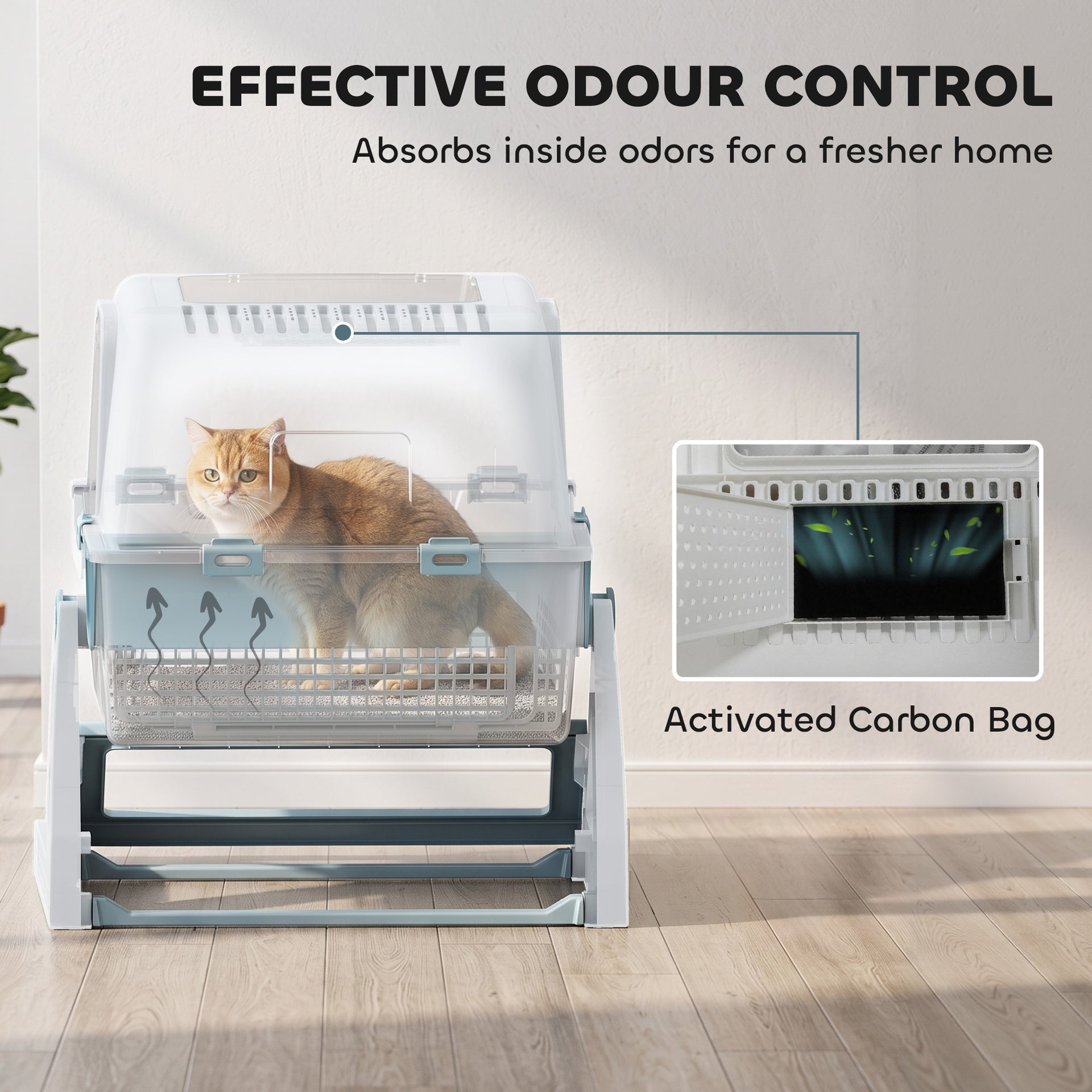 PawHut Cat Litter Box with Lid, Enclosed Cat Litter Box with Deodorization Bag & Drawer Pan, High Sides & Flip-to-Clean