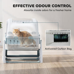 PawHut Cat Litter Box with Lid, Enclosed Cat Litter Box with Deodorization Bag & Drawer Pan, High Sides & Flip-to-Clean
