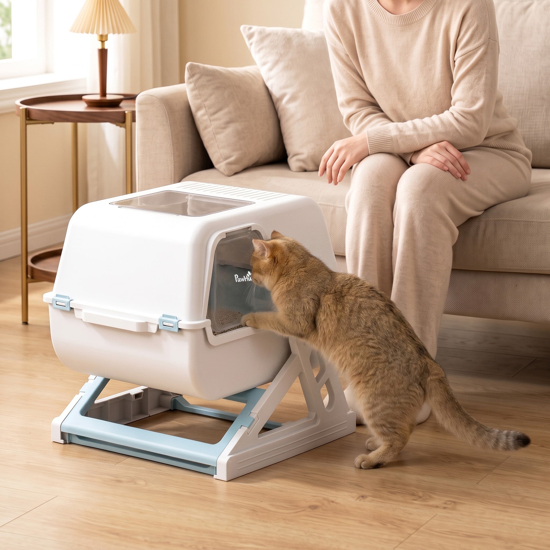 PawHut Cat Litter Box with Lid, Enclosed Cat Litter Box with Deodorization Bag & Drawer Pan, High Sides & Flip-to-Clean