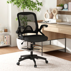 Vinsetto Mesh Drafting Chair, Tall Office Chair with Lumbar Support, Flip-Up Armrests, Footrest Ring and Adjustable Seat Height, Black