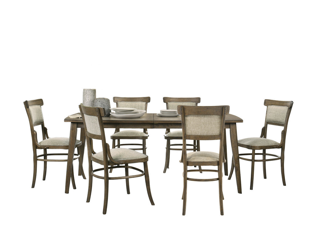 Billie Vintage Walnut 7 Piece 72" Dining Table Set with Off White Fabric Dining Chairs
