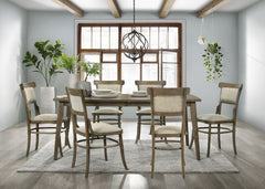 Billie Vintage Walnut 7 Piece 72" Dining Table Set with Off White Fabric Dining Chairs