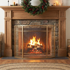 Regina 1-Panel Curve Iron Fireplace Screen 38" x 32", Golden Finish