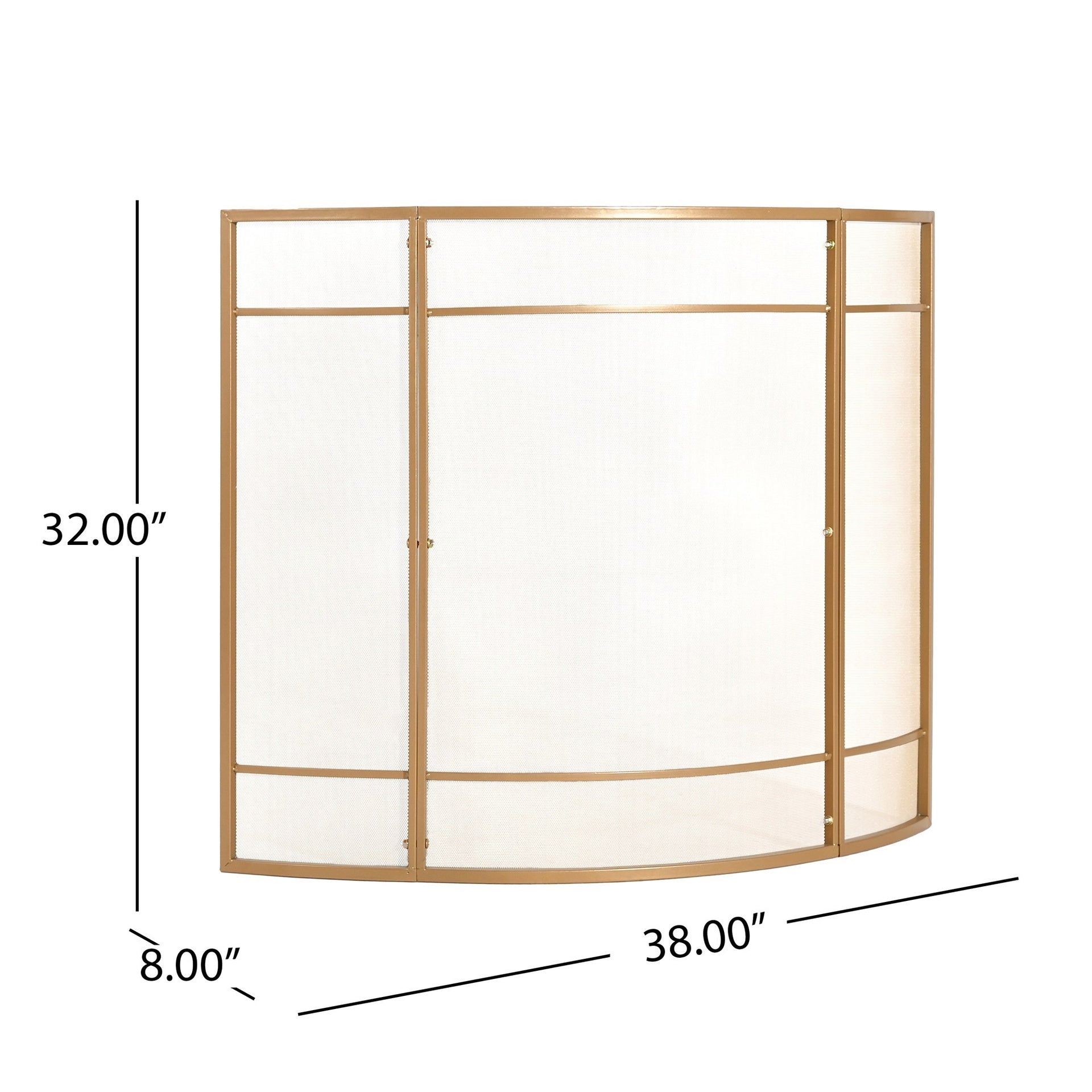 Regina 1-Panel Curve Iron Fireplace Screen 38" x 32", Golden Finish