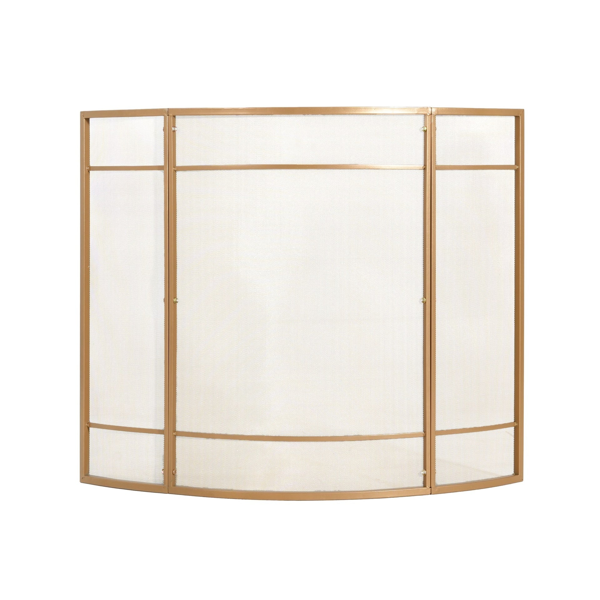 Regina 1-Panel Curve Iron Fireplace Screen 38" x 32", Golden Finish