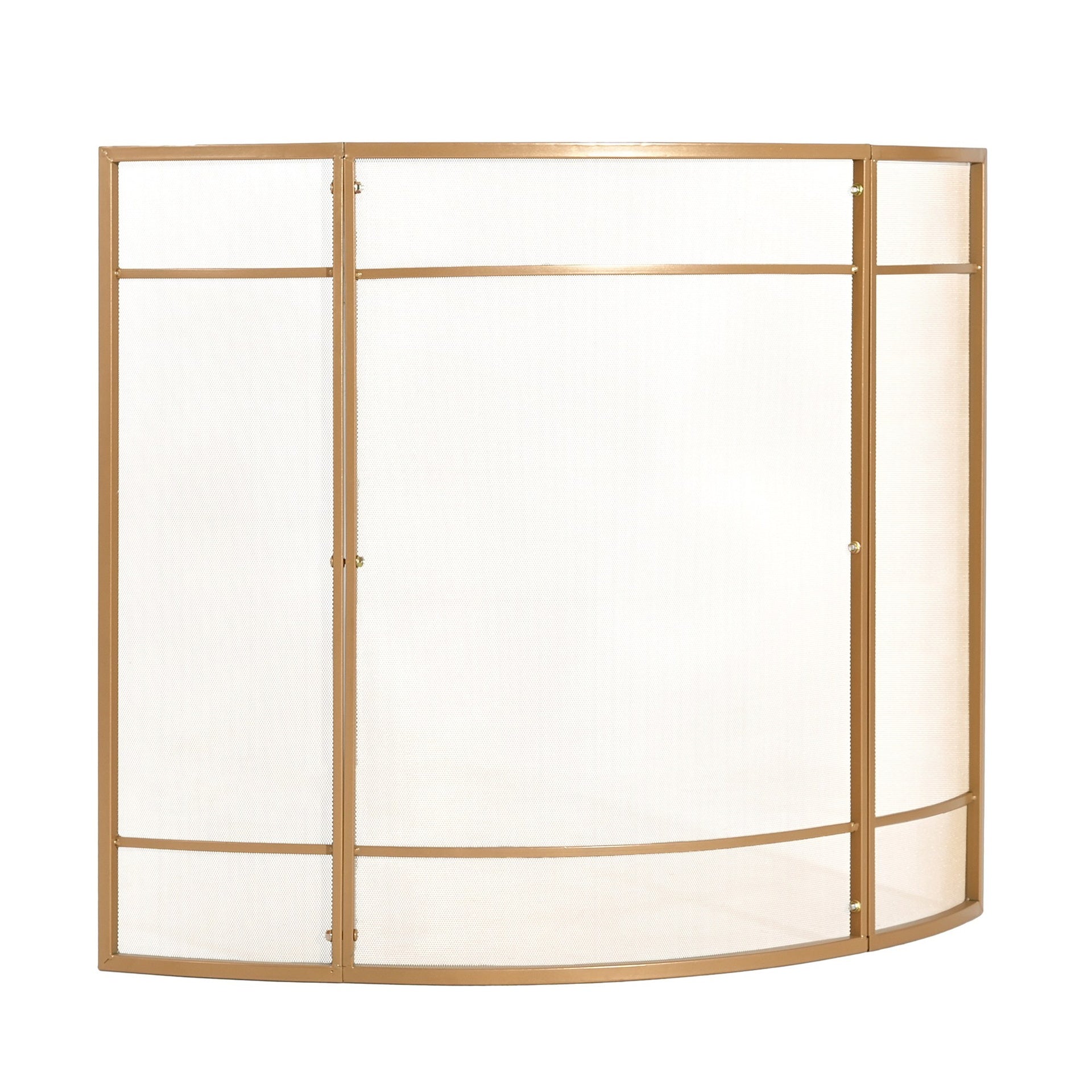 Regina 1-Panel Curve Iron Fireplace Screen 38" x 32", Golden Finish