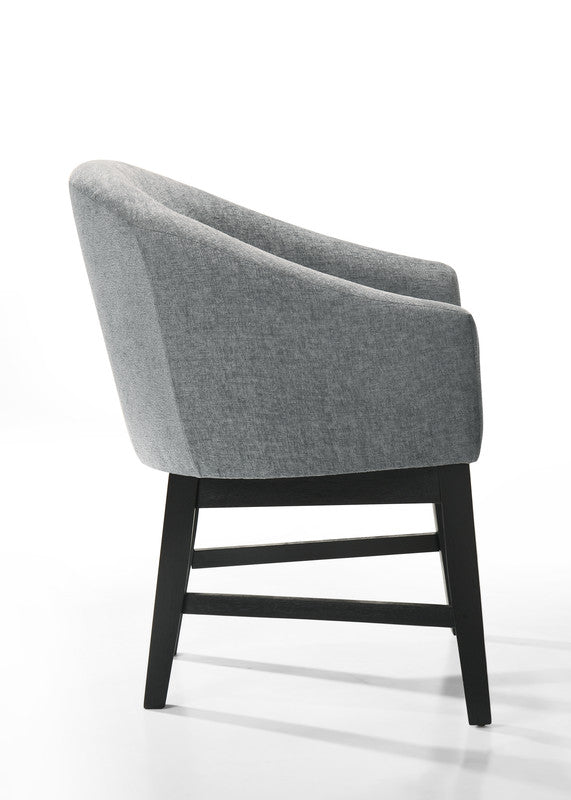 Honorio Set of 2 Gray Fabric Barrel Dining Chair with Black Finish Legs