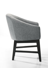 Honorio Set of 2 Gray Fabric Barrel Dining Chair with Black Finish Legs