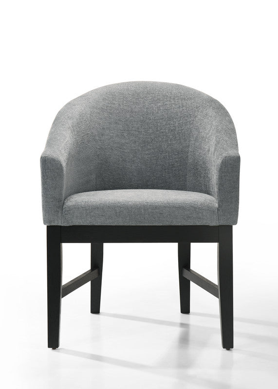 Honorio Set of 2 Gray Fabric Barrel Dining Chair with Black Finish Legs