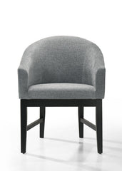Honorio Set of 2 Gray Fabric Barrel Dining Chair with Black Finish Legs
