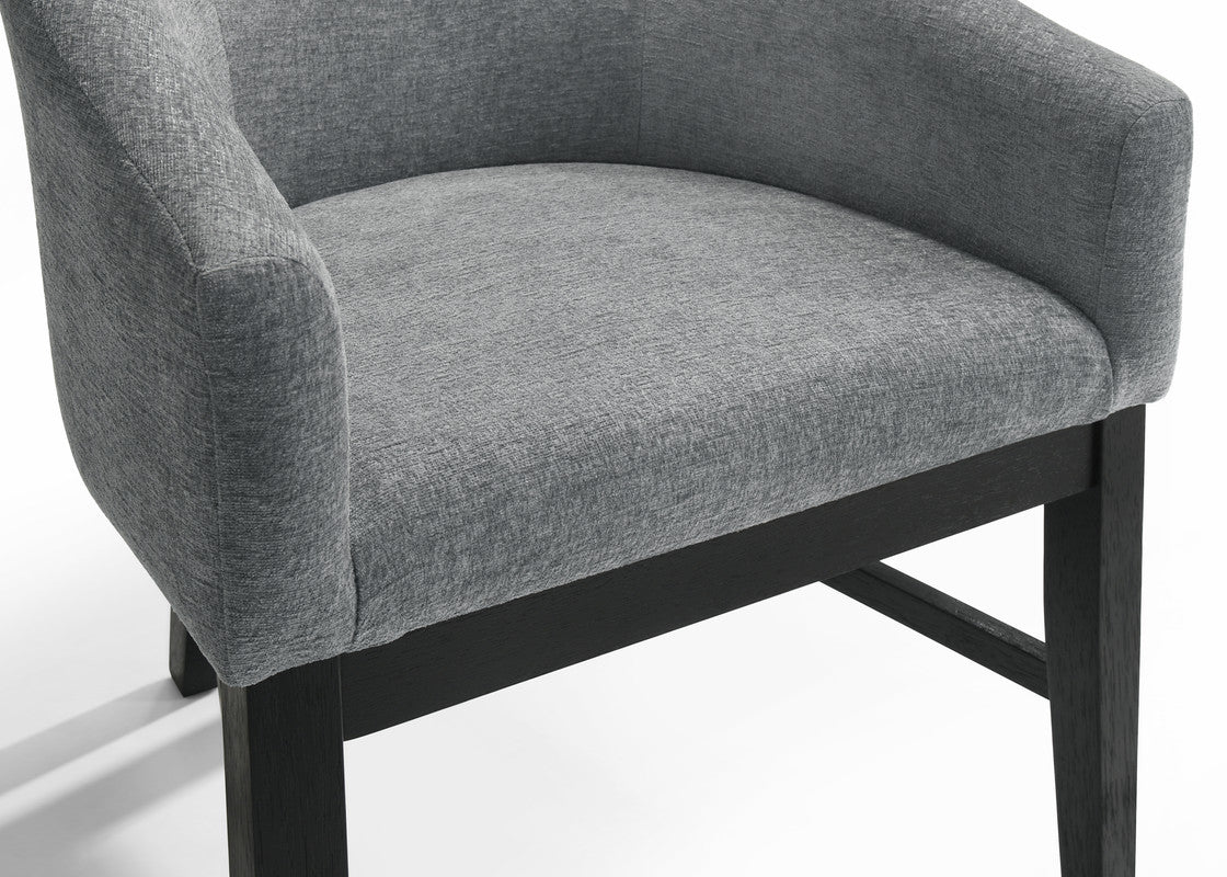 Honorio Set of 2 Gray Fabric Barrel Dining Chair with Black Finish Legs