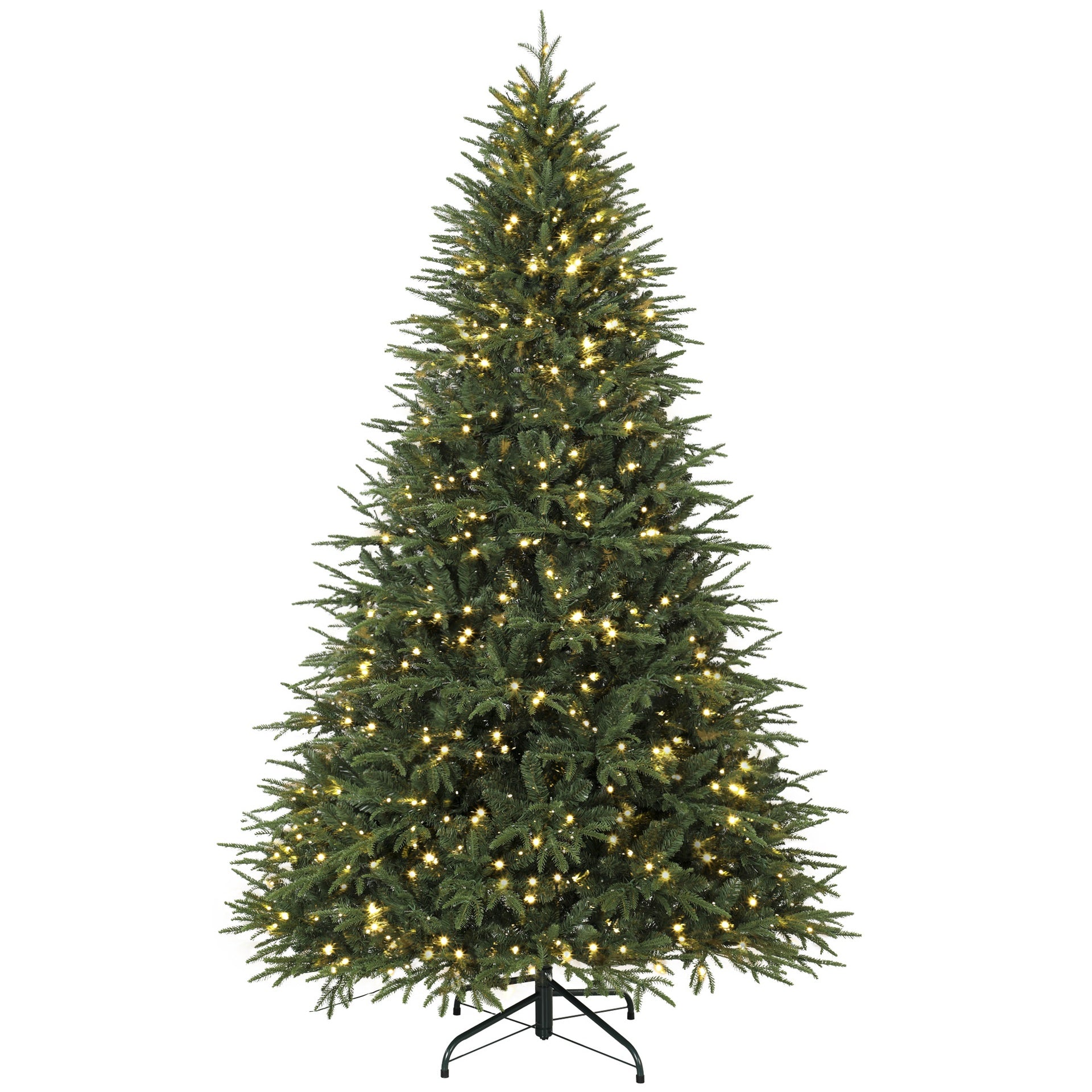 HOMCOM 7.5ft Pre-lit Classic Artificial Christmas Tree with 3,719 Branch Tips 1000 Warm White LED Lights, Green