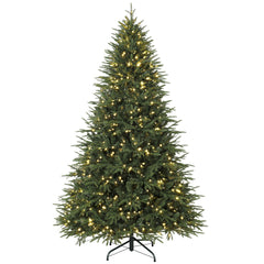 HOMCOM 7.5ft Pre-lit Classic Artificial Christmas Tree with 3,719 Branch Tips 1000 Warm White LED Lights, Green
