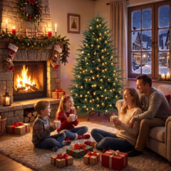 HOMCOM 6ft Prelit Christmas Tree, Wide Artificial Hinged Xmas Tree with 300 Warm White LED Lights, 2345 Tips, Green
