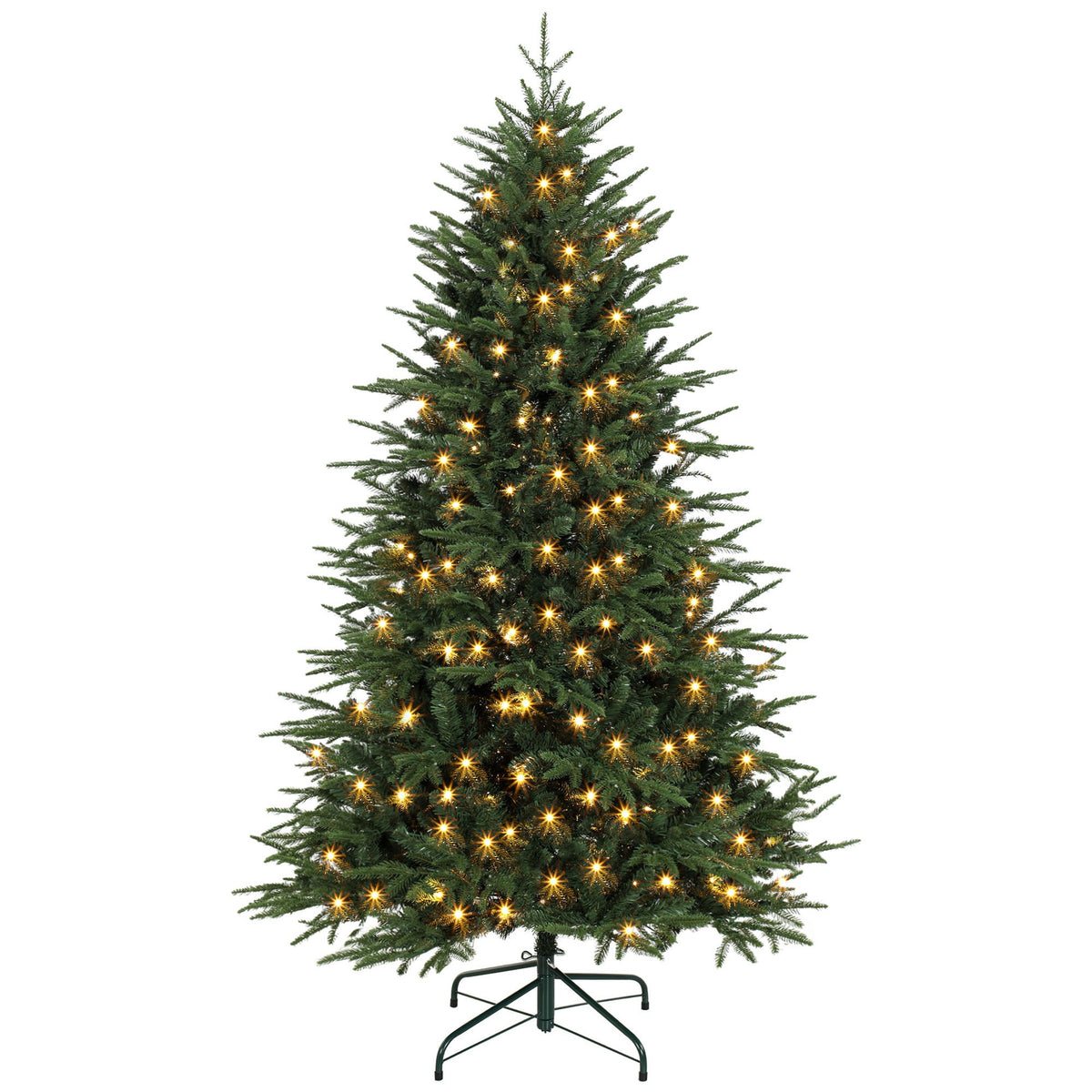 HOMCOM 6ft Prelit Christmas Tree, Wide Artificial Hinged Xmas Tree with 300 Warm White LED Lights, 2345 Tips, Green