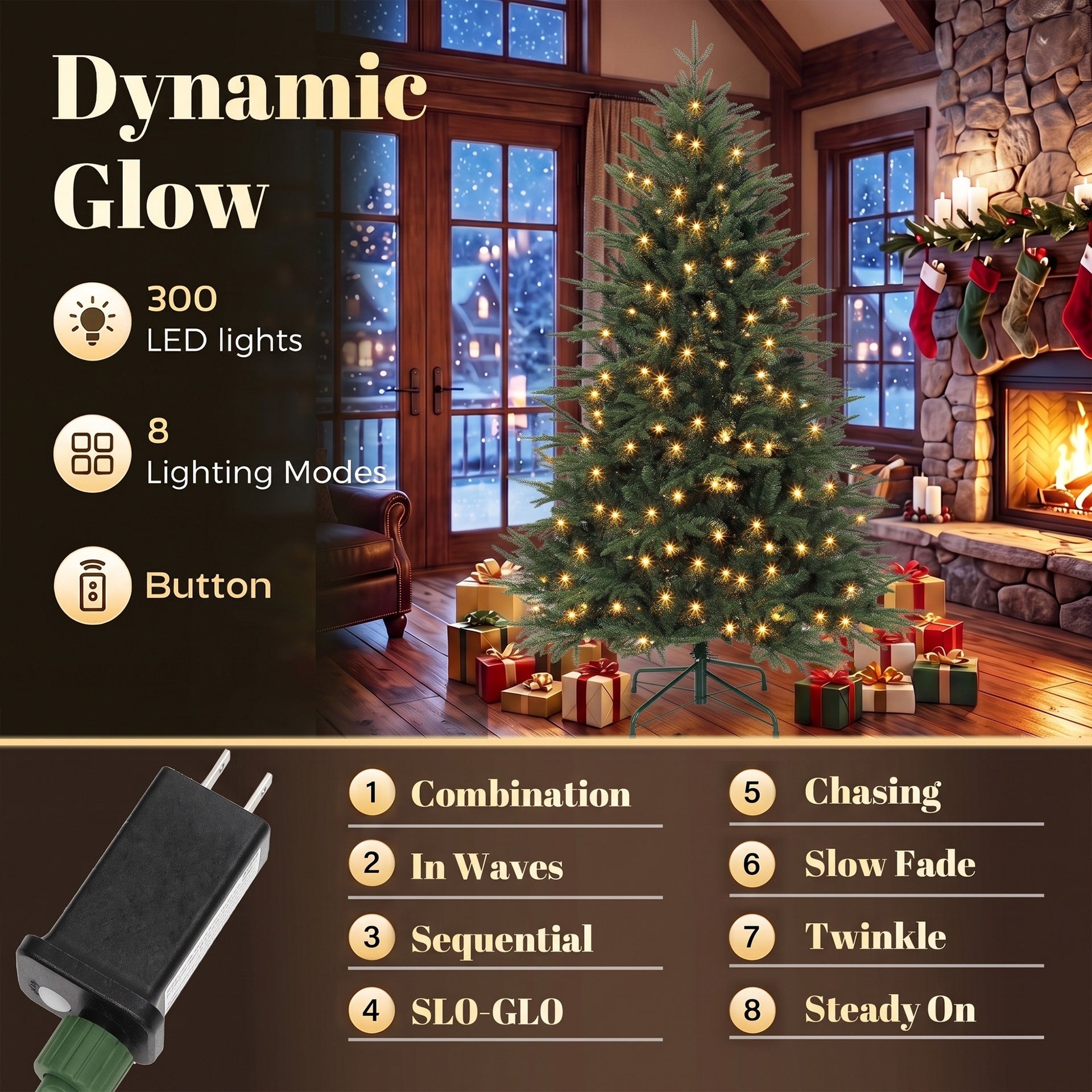 HOMCOM 6ft Prelit Christmas Tree, Wide Artificial Hinged Xmas Tree with 300 Warm White LED Lights, 2345 Tips, Green