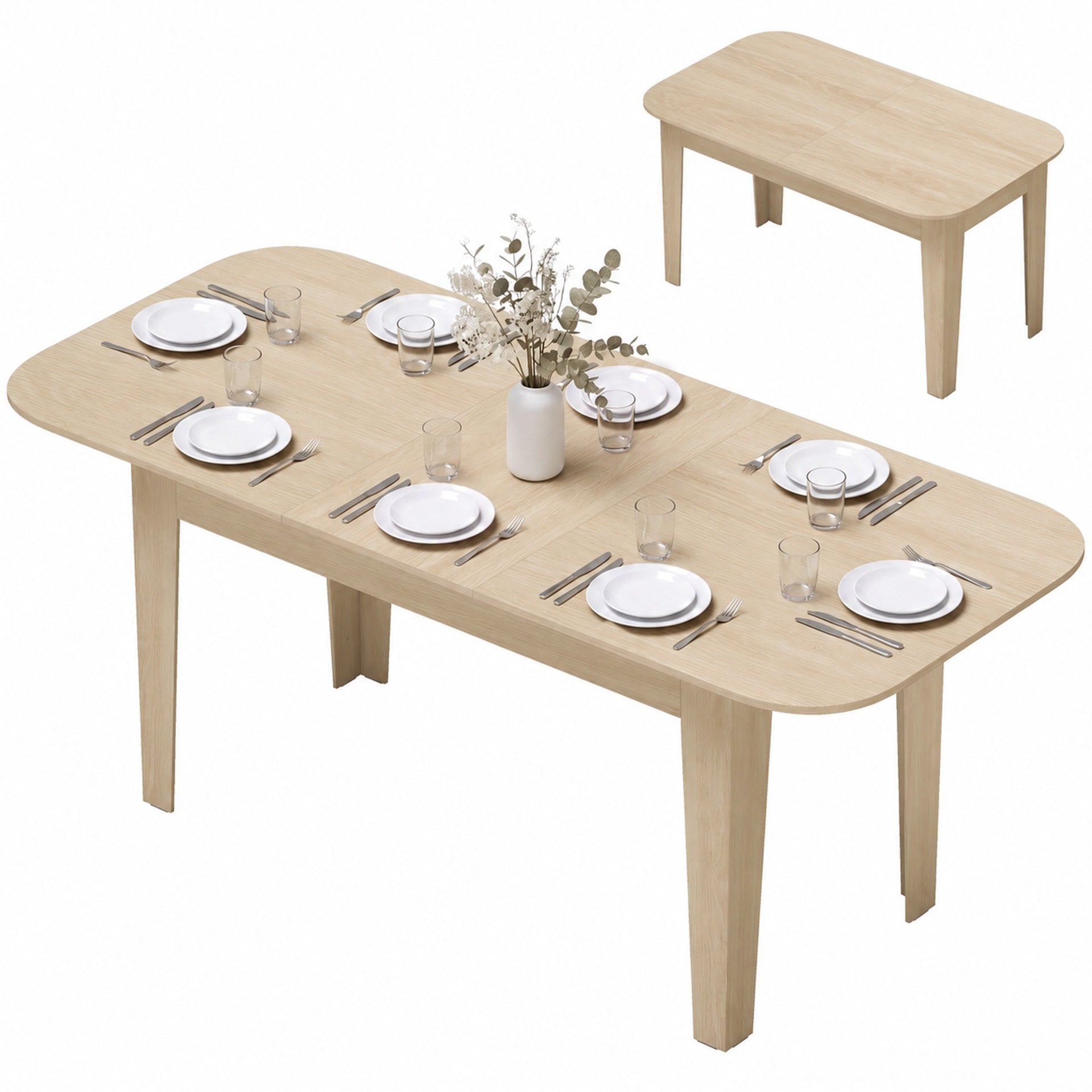 HOMCOM Extendable Oval Dining Table for 4-6, Farmhouse Expandable Kitchen Table, Round Edges, Oak