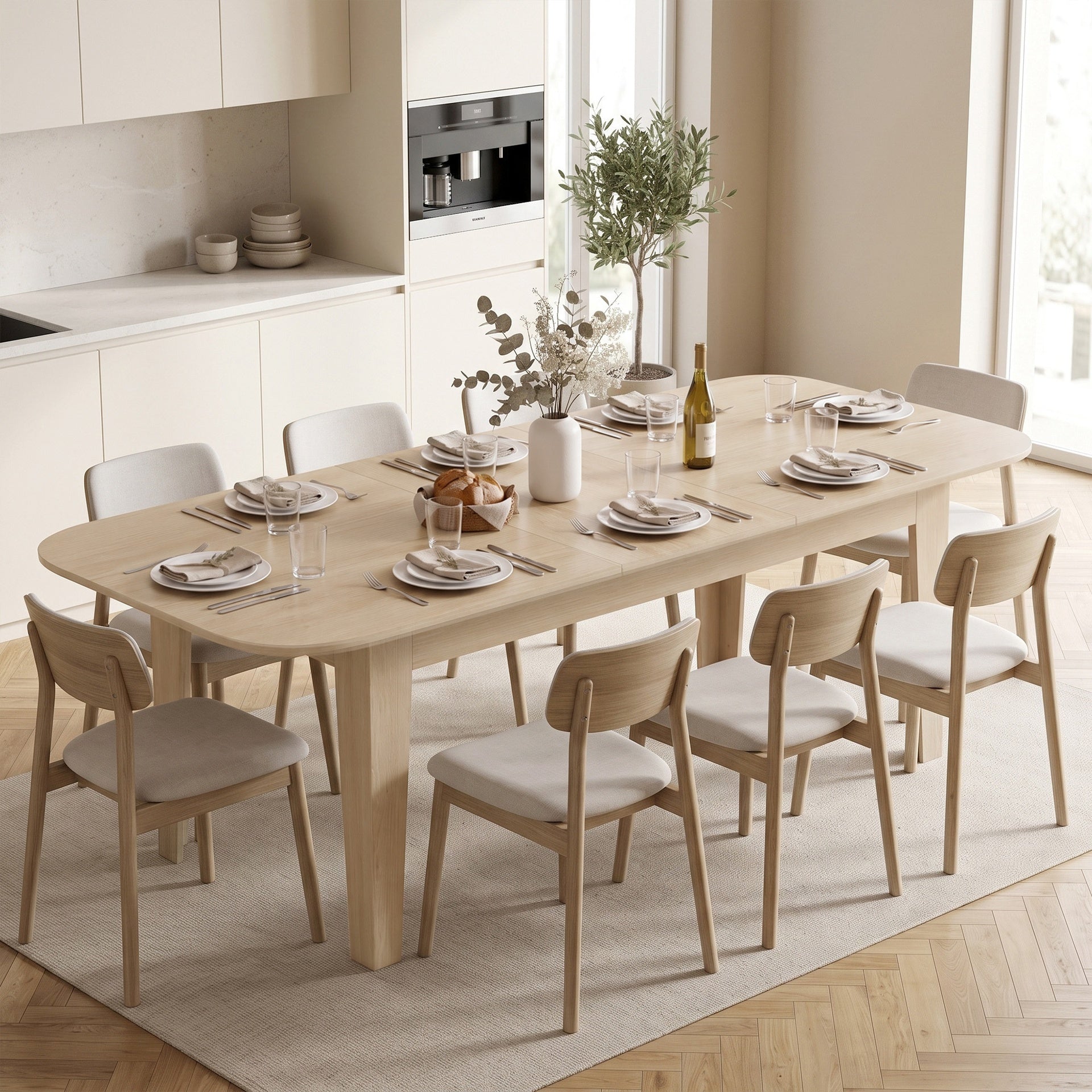 HOMCOM Extendable Oval Dining Table for 4-6, Farmhouse Expandable Kitchen Table, Round Edges, Oak