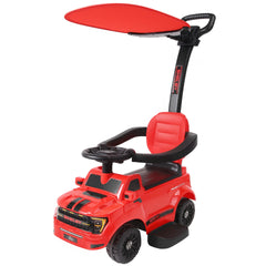 Qaba 3-in-1 Push Car for 1-3, Licensed FORD Shelby Sliding Walking Car with Parent Handle, Canopy, Guardrail, Storage, Red