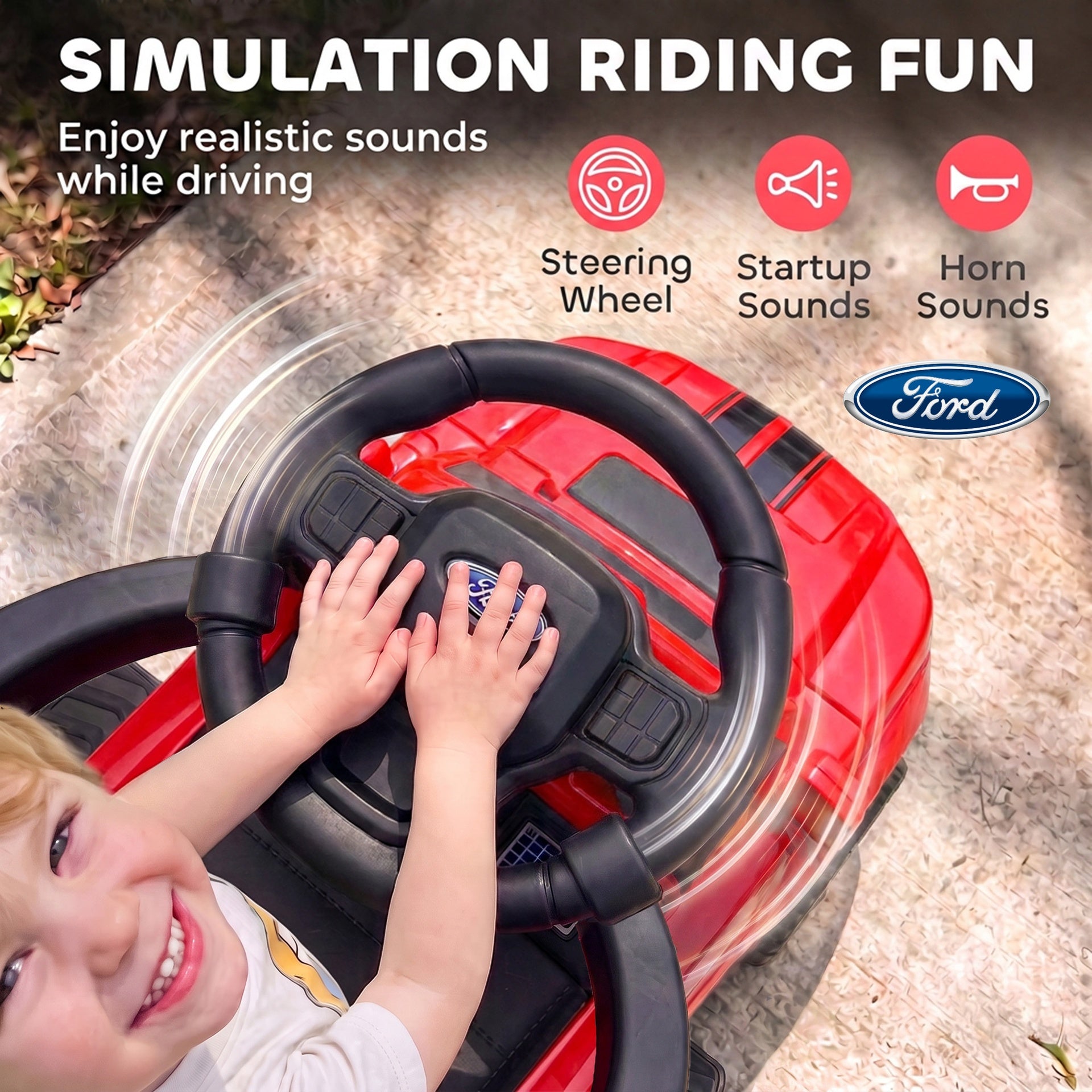 Qaba 3-in-1 Push Car for 1-3, Licensed FORD Shelby Sliding Walking Car with Parent Handle, Canopy, Guardrail, Storage, Red