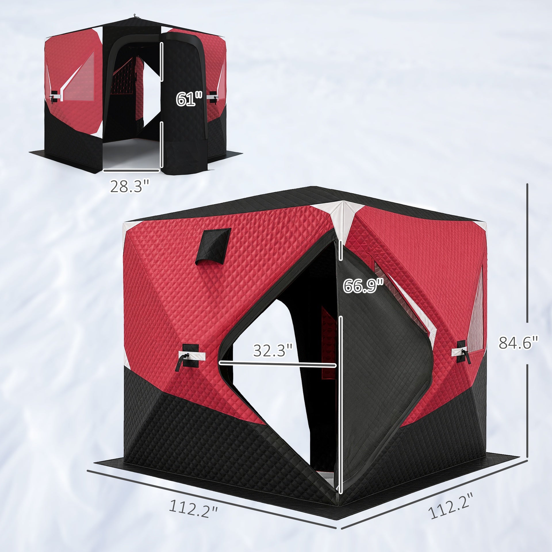 Outsunny Insulated Pop-Up Ice Fishing Tent, 3-4 Person Portable Hub Style Ice Fishing Shelter with Double Zipper Doors