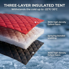 Outsunny Insulated Pop-Up Ice Fishing Tent, 3-4 Person Portable Hub Style Ice Fishing Shelter with Double Zipper Doors