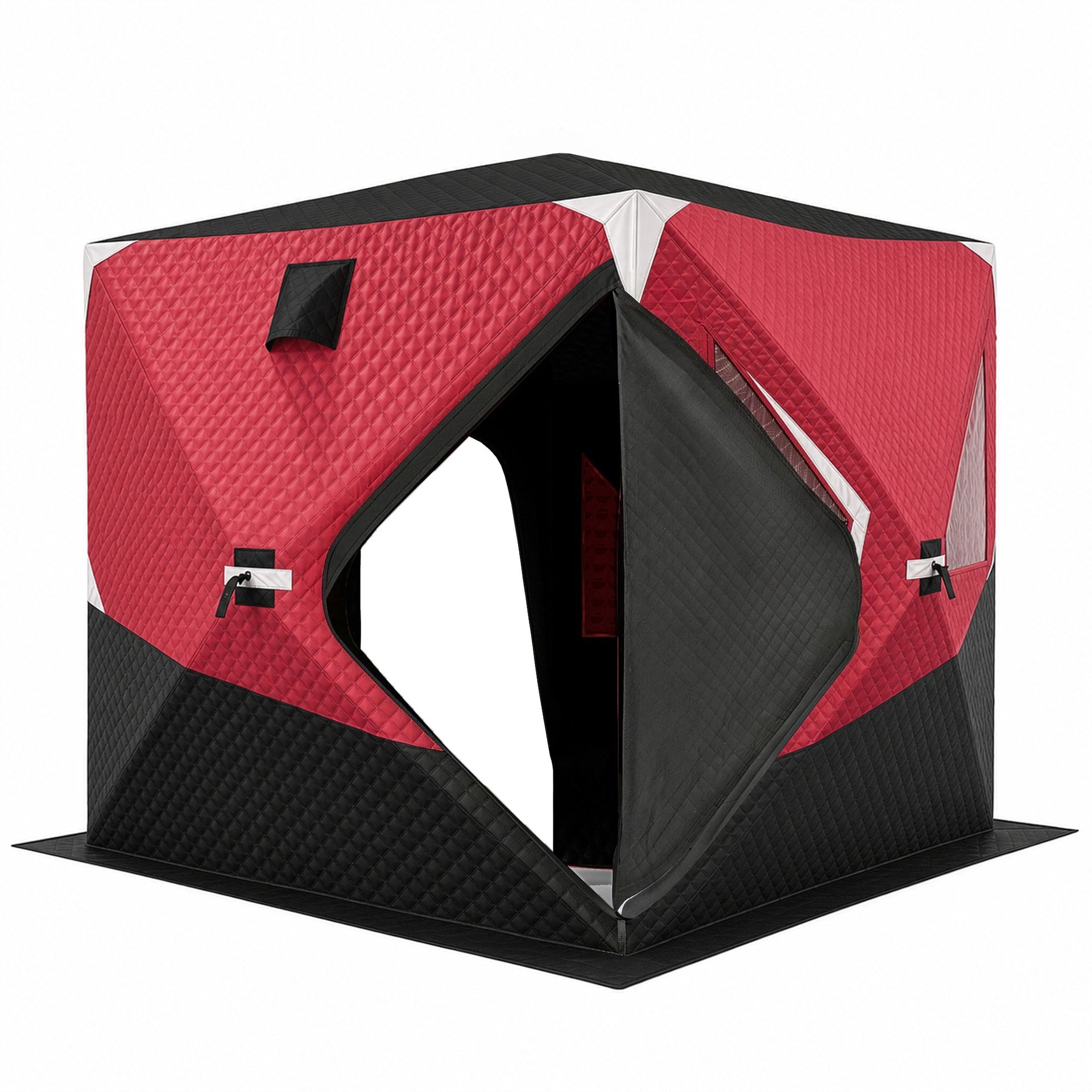 Outsunny Insulated Pop-Up Ice Fishing Tent, 3-4 Person Portable Hub Style Ice Fishing Shelter with Double Zipper Doors