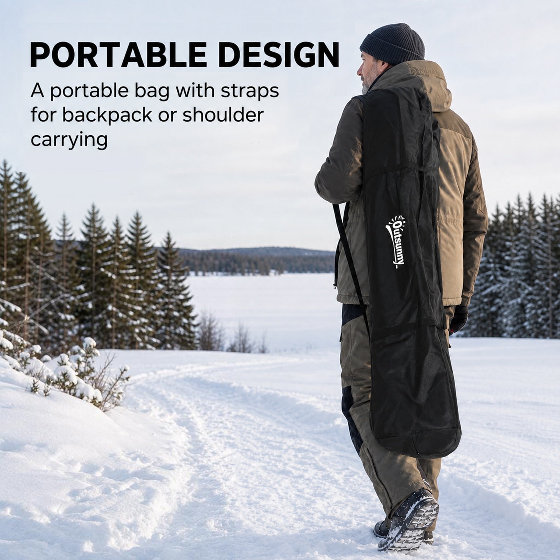 Outsunny Insulated Pop-Up Ice Fishing Tent, 3-4 Person Portable Hub Style Ice Fishing Shelter with Double Zipper Doors