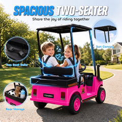 Qaba 24V Kids Golf Cart 2WD 2-Seater with Remote, Soft Start, Rear Suspension, Sunshade, Storage, Gift for 3-6 Years, Pink