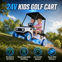 Qaba 24V Kids Golf Cart 2WD 2-Seater with Remote, Soft Start, Rear Suspension, Sunshade, Storage, Gift for 3-6 Years, White