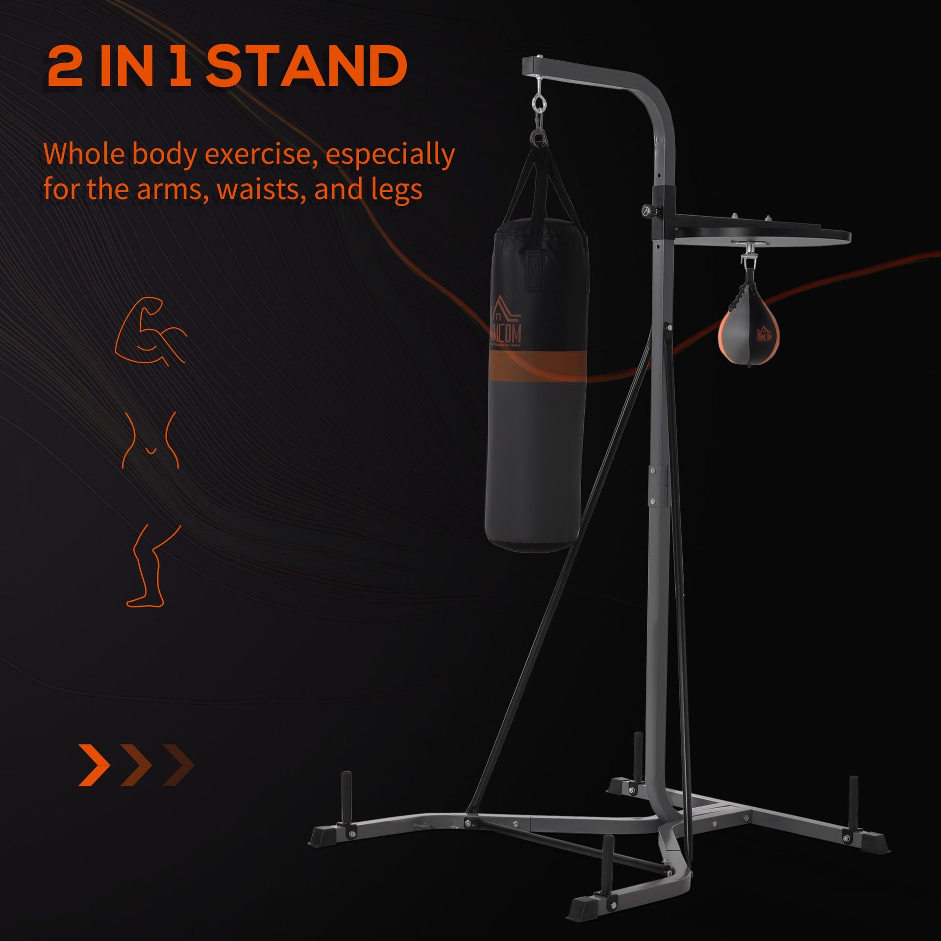 HOMCOM 2-in-1 Punching Bag with Stand for Adults, 65.7"-73.6" Height Adjustable Freestanding Heavy Bag Stand with Speedball