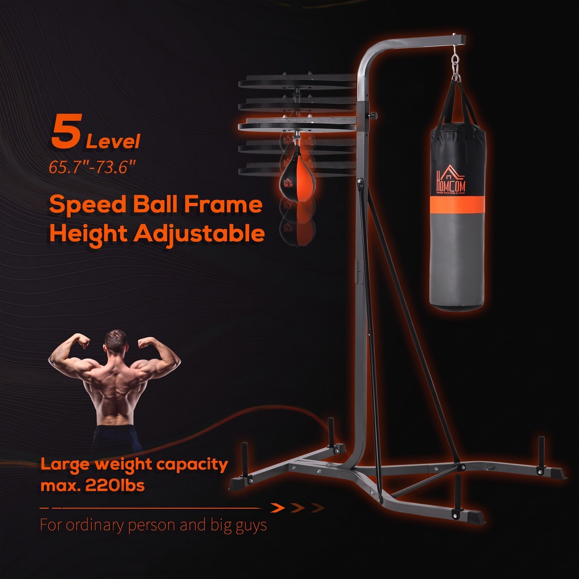 HOMCOM 2-in-1 Punching Bag with Stand for Adults, 65.7"-73.6" Height Adjustable Freestanding Heavy Bag Stand with Speedball