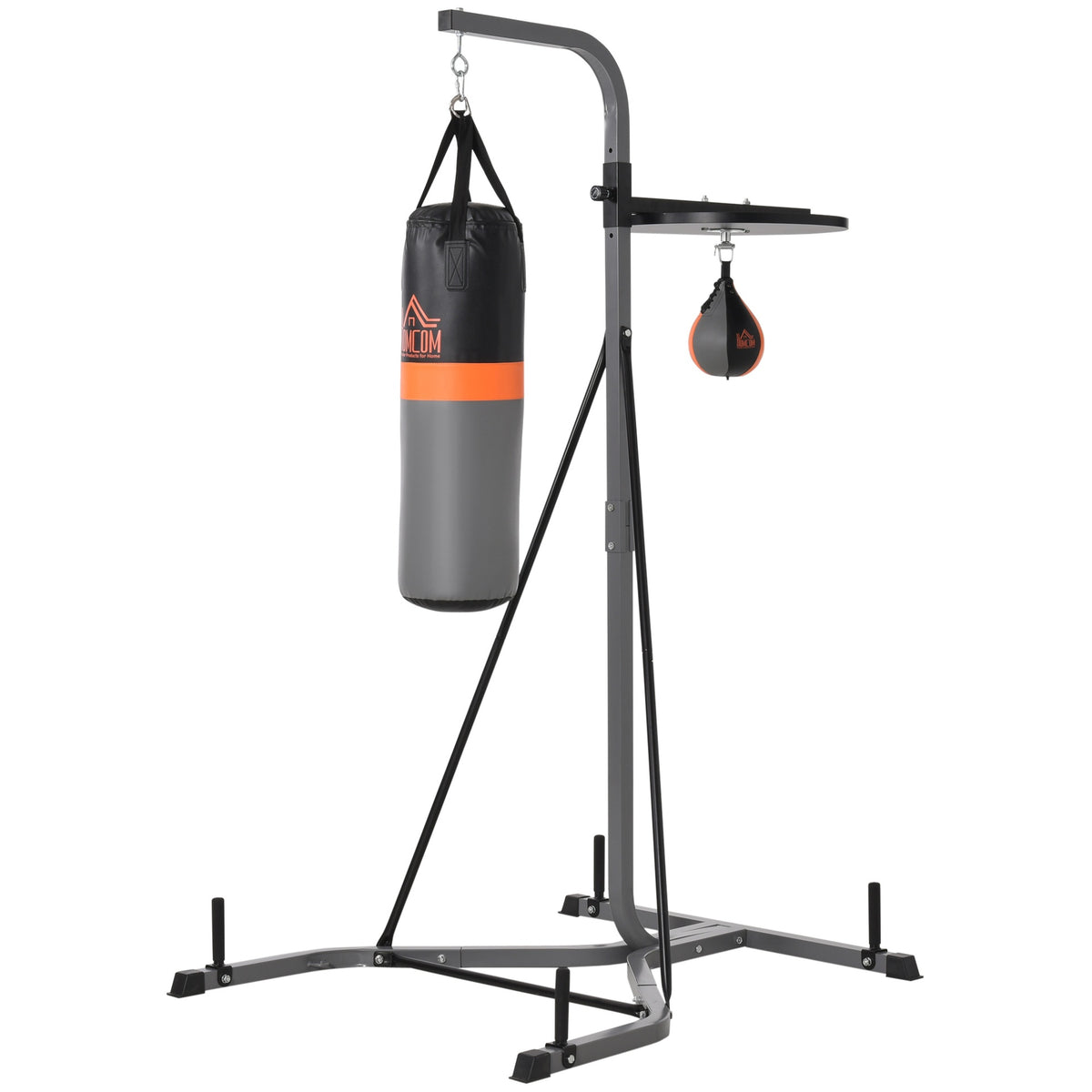 HOMCOM 2-in-1 Punching Bag with Stand for Adults, 65.7"-73.6" Height Adjustable Freestanding Heavy Bag Stand with Speedball