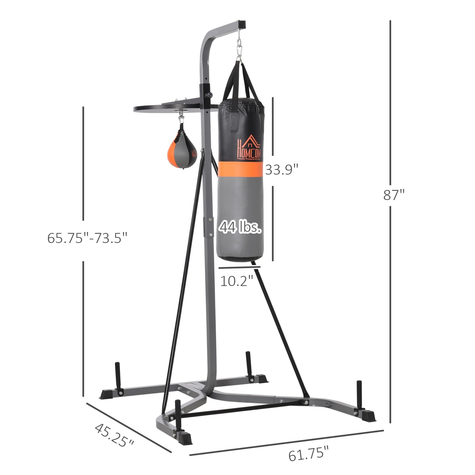 HOMCOM 2-in-1 Punching Bag with Stand for Adults, 65.7"-73.6" Height Adjustable Freestanding Heavy Bag Stand with Speedball