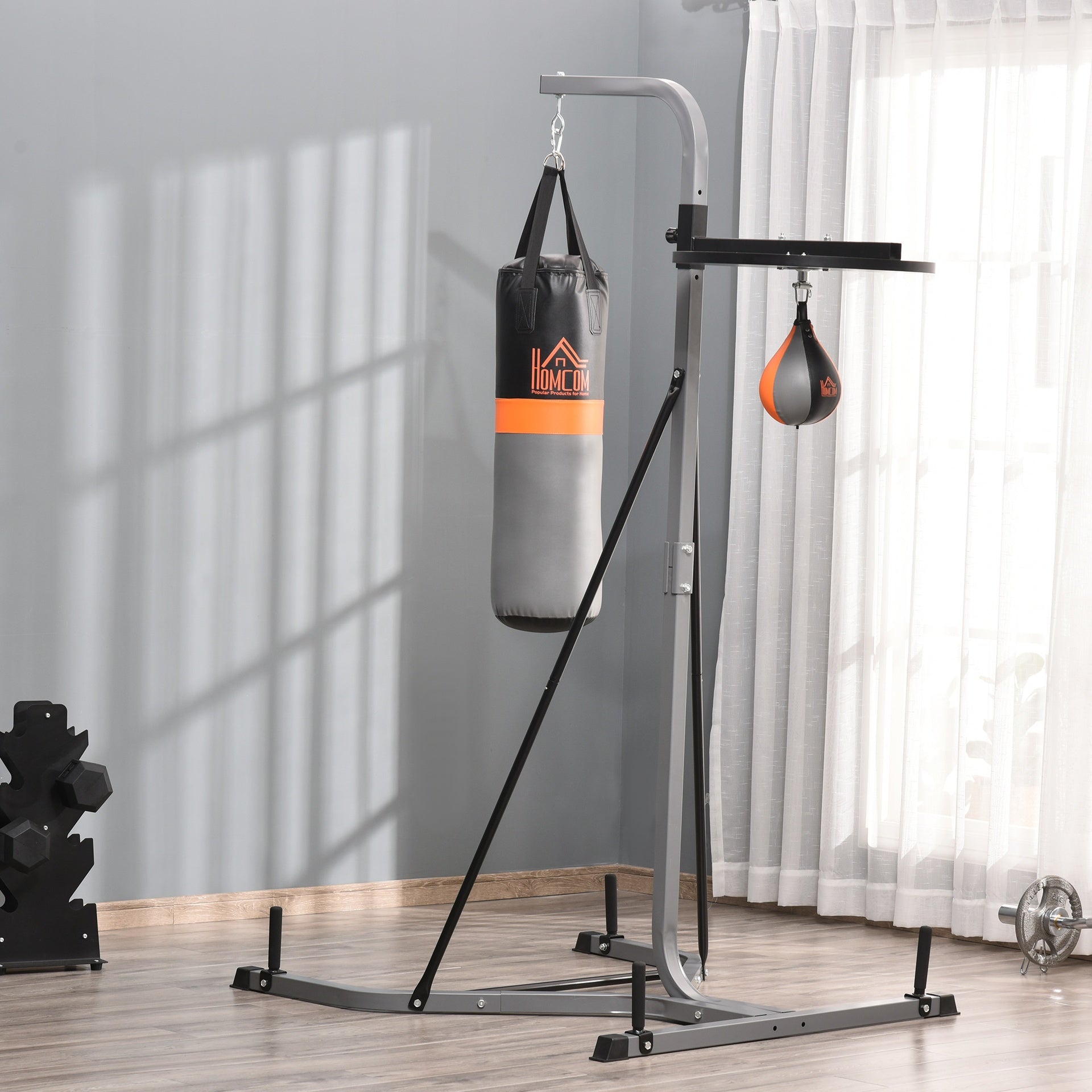 HOMCOM 2-in-1 Punching Bag with Stand for Adults, 65.7"-73.6" Height Adjustable Freestanding Heavy Bag Stand with Speedball