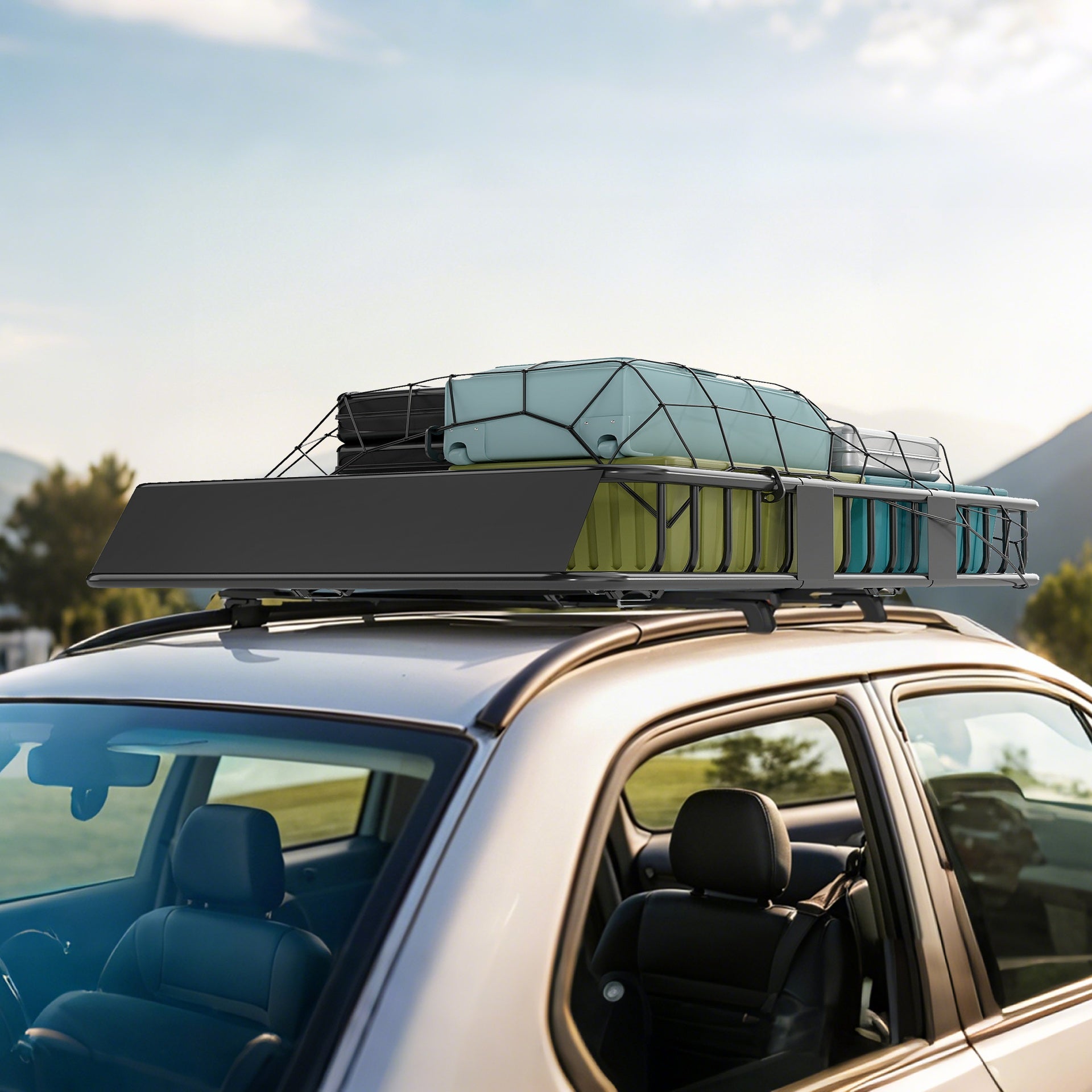 HOMCOM Car Roof Rack Basket, 63.8" x 39" x 6.3" Adjustable Cargo Basket for Cars, SUVs, Vans and RVs, 220 lbs Capacity, Black