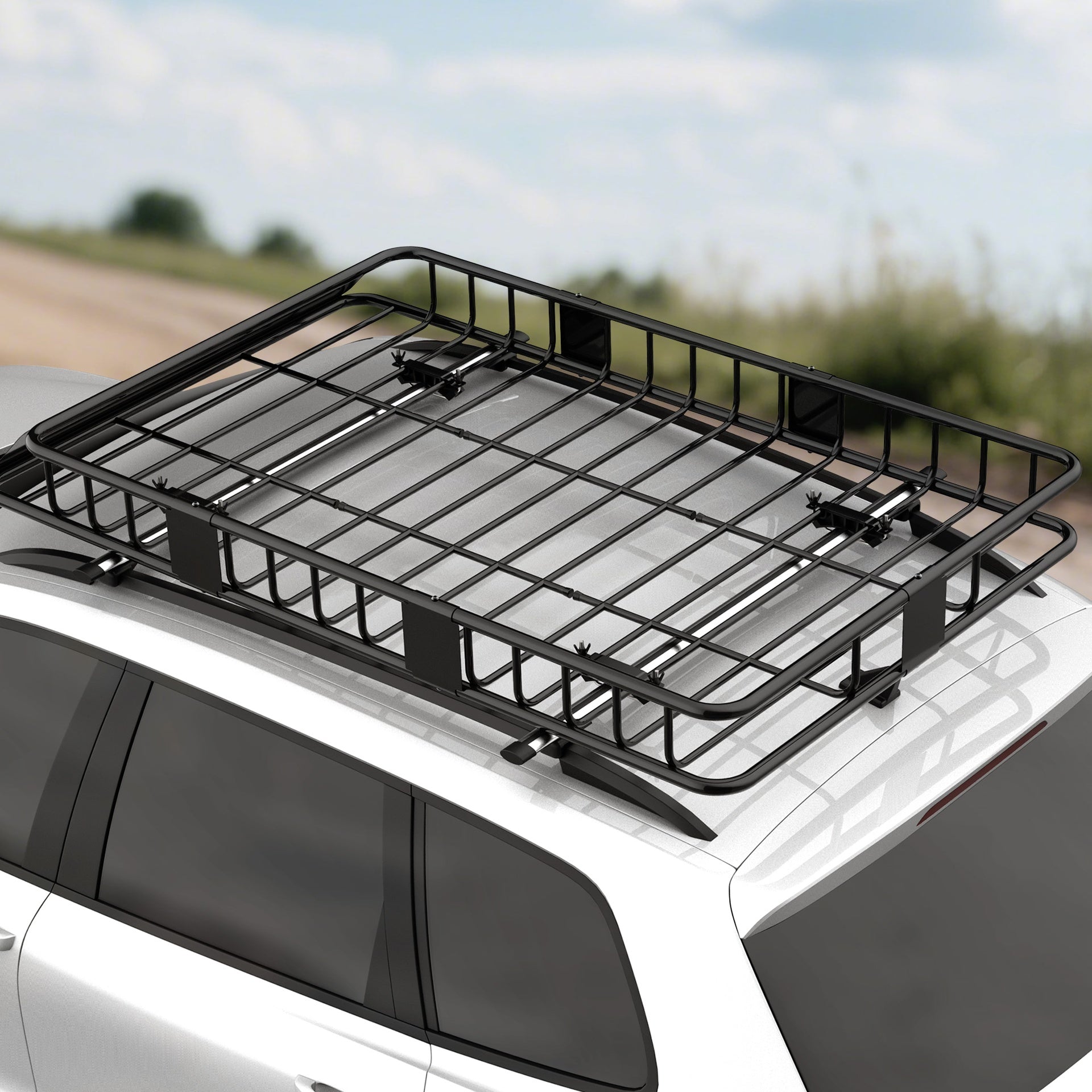 HOMCOM Car Roof Rack Basket, 63.8" x 39" x 6.3" Adjustable Cargo Basket for Cars, SUVs, Vans and RVs, 220 lbs Capacity, Black