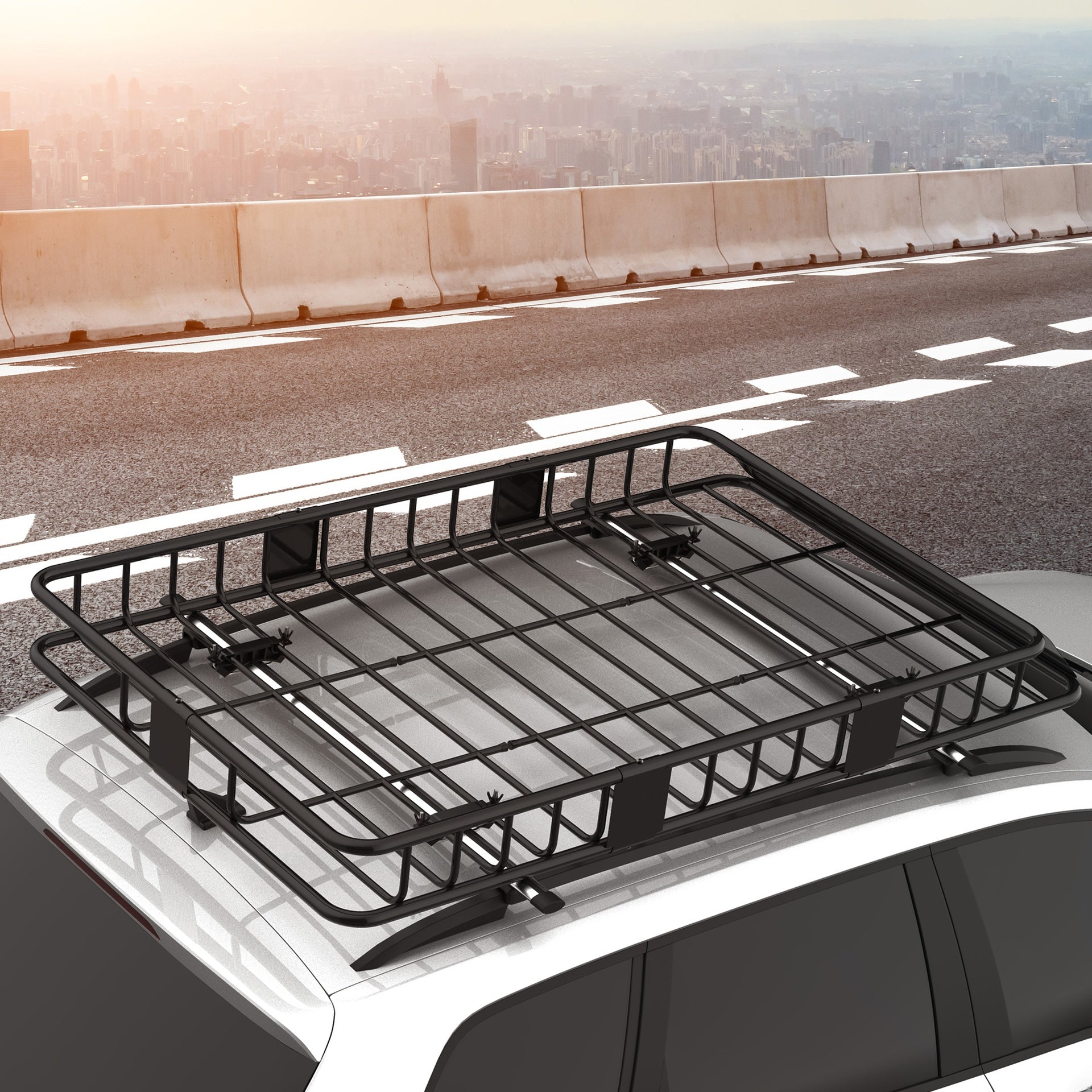 HOMCOM Car Roof Rack Basket, 63.8" x 39" x 6.3" Adjustable Cargo Basket for Cars, SUVs, Vans and RVs, 220 lbs Capacity, Black